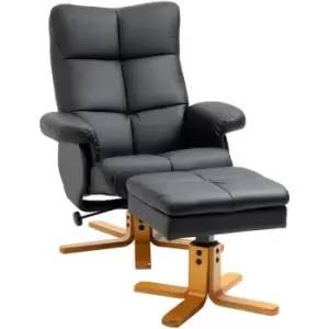 Image of Homcom - Recliner Chair and Footstool pu Leather Wooden Base Black - Black