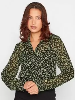 Image of Long Tall Sally Floral Longline Shirt - Green, Black, Size 10, Women