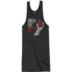Image of Green Day American Idiot Vintage with Tassels Ladies Large T-Shirt Dress - Green