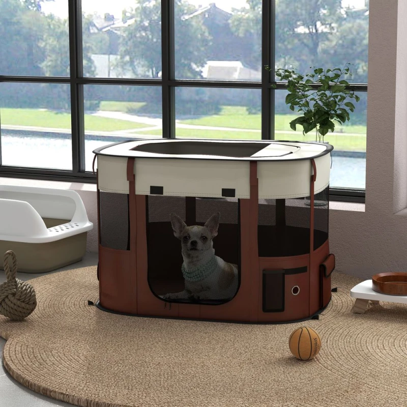 Image of PawHut Portable Dog Pen for Puppies, Rabbits, Kittens, Guinea Pigs, Brown m - Pawhut 5056725529277