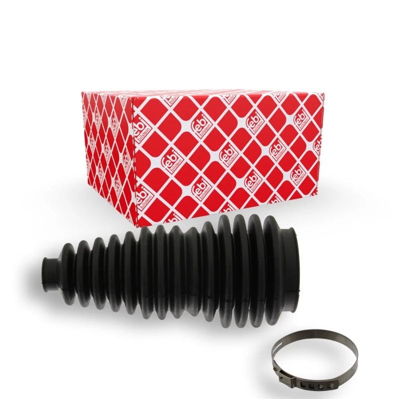 Image of FEBI BILSTEIN 43649 Bellow, steering Rubber, with clamp, Front Axle Right Rubber Bellow,steering (195)