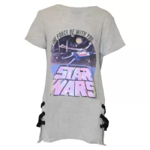 image of Star Wars Girls May The Force Be With You Glitter Long T-Shirt (10 Years) (Heather Grey)