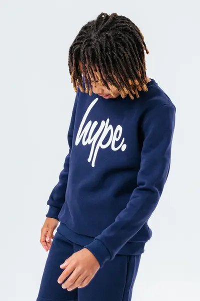 image of JustHype UK hype unisex kids navy script crew neck