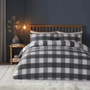 Image of Fusion Snug Seersucker Brushed Gingham Check Charcoal Duvet Set - Double, Cotton