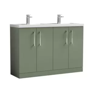 image of Nuie Arno 1200mm Floor Standing 4 Door Vanity & Double Polymarble Mid-Edge Basin Satin Green