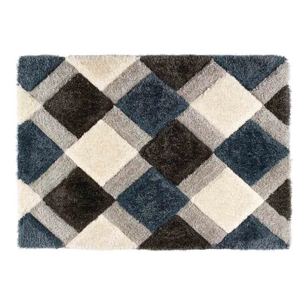 Image of Origins 3D Geo Shaggy Petrol Blue 80X150 5026134619197