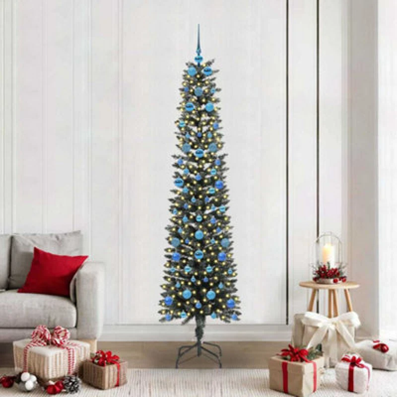 Image of vidaXL Artificial Christmas Tree with 300 LEDs, Blue Balls Green 58 x 58 x 210 cm, Green 3395959
