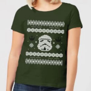 Image of Star Wars Stormtrooper Knit Womens Christmas T-Shirt - Forest Green - L