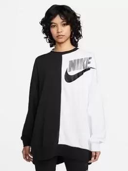 Image of Nike NSW Oversized Dance Fleece Crew Sweat Top - Black/White, Size L, Women
