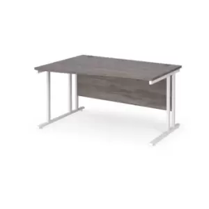 image of Maestro 25 left hand wave desk 1400mm wide - white cantilever leg frame and grey oak top