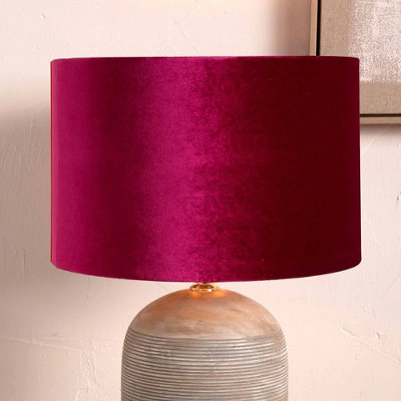 Image of Pacific Lifestyle 40Cm Fucshia Pink Velvet Cylinder Lampshade Floor Table Lamps