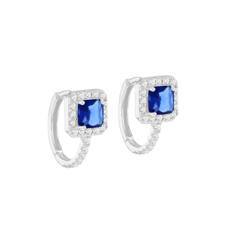 Image of Be You Sterling Silver CZ Sapphire Cushion Huggy Earrings Sterling Silver female One Size