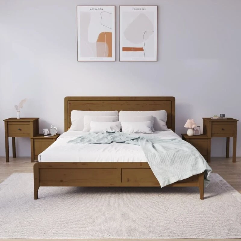 Image of Vidaxl Bedside Cabinet 2Pcs Honey Brown 79.5X38X65.5Cm Solid Wood Pine, Brown 814546