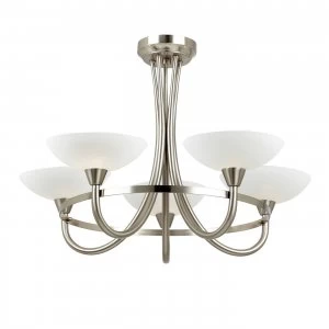 Image of 5 Light Semi Flush Multi Arm Ceiling Light Satin Chrome, White Painted Glass with Faint Line Pattern, G9