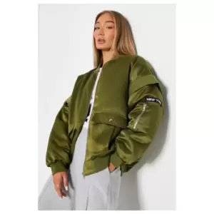 Image of I Saw It First Oversized Satin Bomber Jacket - Green
