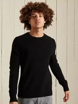 Image of Superdry Lambswool Lightweight Crew Jumper - Black, Size L, Men