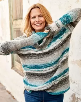 image of Cotton Traders Womens Stripe Cowl Neck Jumper in Green