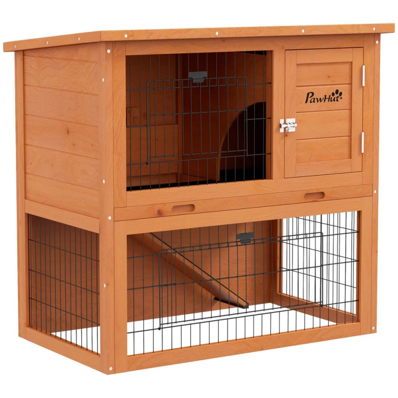 Image of PawHut Pawhut - Wooden Rabbit Hutch, 80cm Antiseptic Outdoor, for 1-2 Rabbits - Orange 5056725374402