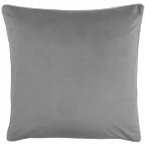 image of Riva Paoletti Meridian Faux Velvet Piped Cushion Cover, Grey/Blush, 55 x 55 Cm