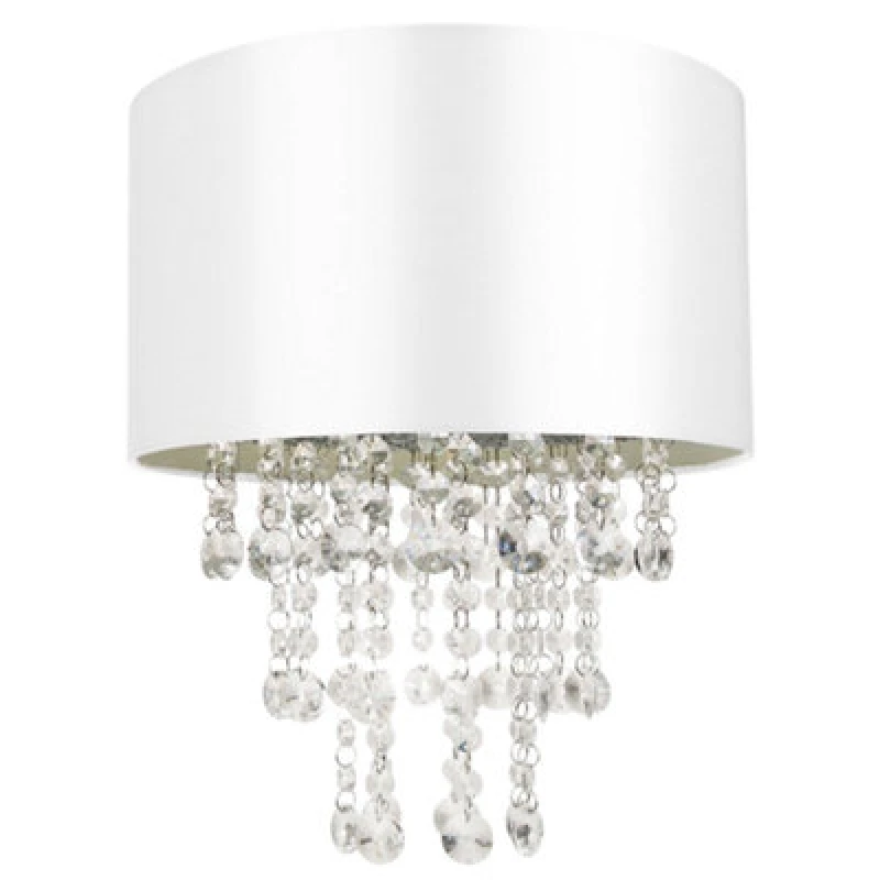 Image of Happy Homewares Modern White Satin Fabric Pendant Light Shade With Transparent Acrylic Droplets
