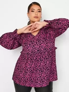 Image of Yours V Black Blouse - Pink Floral, Pink, Size 16, Women