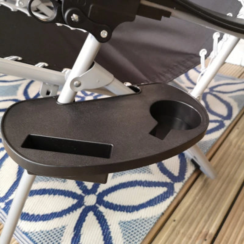 Image of Set of 2 Black Plastic Cupholder Side Tray for Garden Gravity Chairs