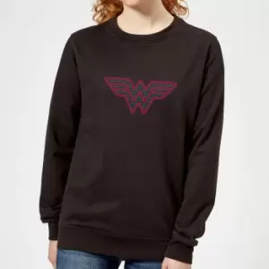 Image of Justice League Wonder Woman Retro Grid Logo Womens Sweatshirt - Black - L - Black