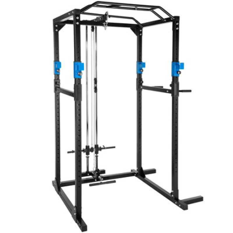 Image of Tectake Multi-Gym - With Lat Pulldown Bar, Pull-Up Bar, Dip Station, Barbell Rack - Black/blue