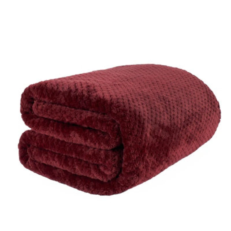 Image of OHS OHS Luxury Large Waffle Honeycomb Mink Warm Throw in Wine Size: 150cm x 200cm Wine 150cm x 200cm Unisex 5027434168682