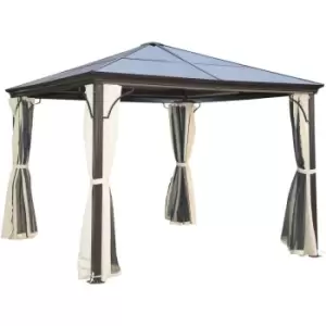 image of 3 x 3(m) Hardtop Gazebo Canopy with Mosquito Netting and Curtains - Outsunny