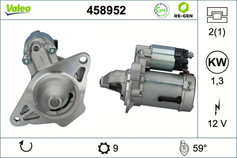 Image of VALEO 458952 Starter motor VALEO RE-GEN REMANUFACTURED 1,3kW, 12V, Number of Teeth: 9 Starter (2)