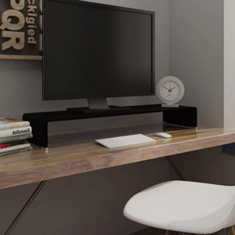 Image of Vidaxl TV Stand/monitor Riser Glass Black 100X30X13 Cm
