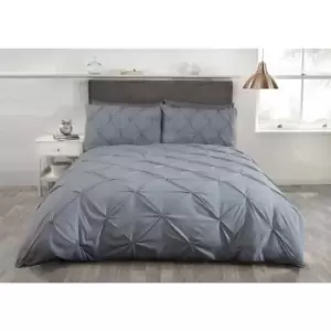 image of Balmoral Luxury King Size Duvet Set 2 Pillowcases Grey Pintuck Trim