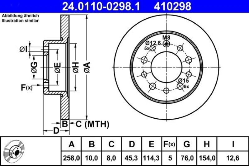 Image of ATE 24.0110-0298.1 Brake disc solid Brake Disc (82)