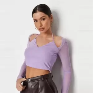 Missguided Plain Mesh Ls Top - Purple