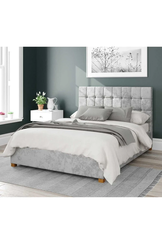 Image of Aspire Aspire Sinatra Upholstered Ottoman Storage Bed, Mirazzi Velvet Fabric in Silver Size: Single Silver Single Unisex 5057632164742