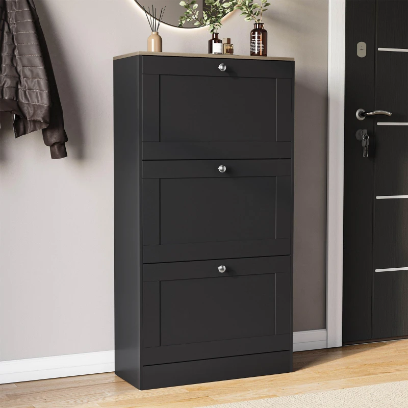 Image of Lassic Vida Designs 3 Drawer Shoe Cabinet Black & Oak unisex 3 Drawer