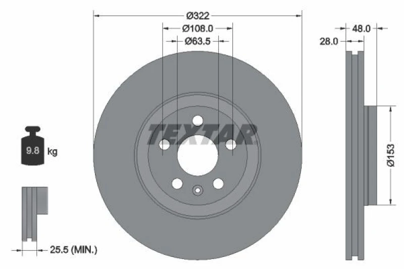 Image of Brake disc TEXTAR 92287405