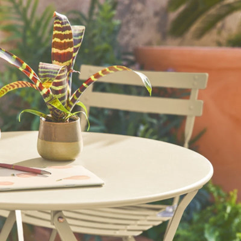 Image of Sweeek - Round Folding Metal Bistro Garden Table With 2 Chairs Beige 60X60X71cm - Emilia