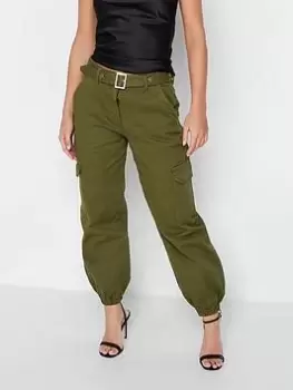 Image of PixieGirl Petite Belted Cuff Jogger - Green, Size 12, Women