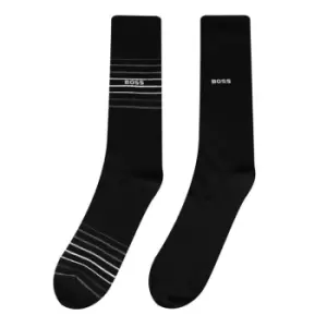 image of Boss 2 Pack Rib Stripe Crew Socks - Black