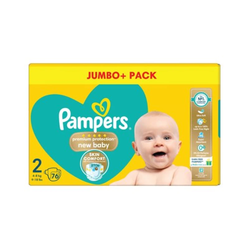 Image of Pampers Pampers Premium Protection Nappies New Baby Size 2 Jumbo (Pack of 76) C003523 C003523