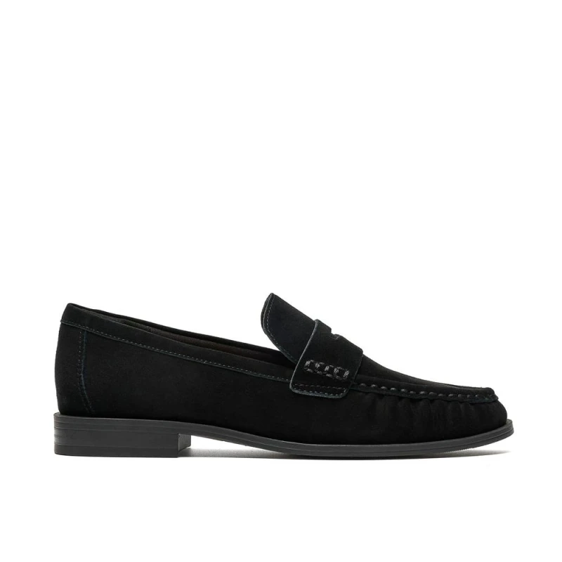 Image of Clarks Womens Alixea Walk Black Suede Loafers, Slip Ons Size: 5-Standard Fit Black Female 5-Standard Fit