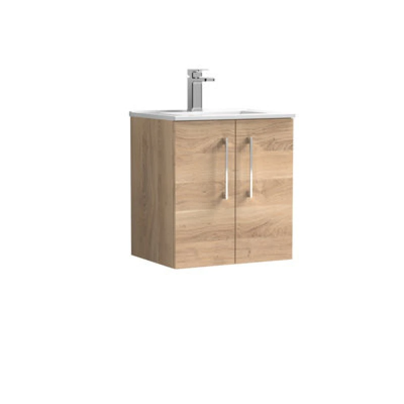 Image of NUIE Arno Wall Hung 2-Door Vanity Unit with Basin-2 500mm Wide - Bleached Oak - Nuie ARN3021B
