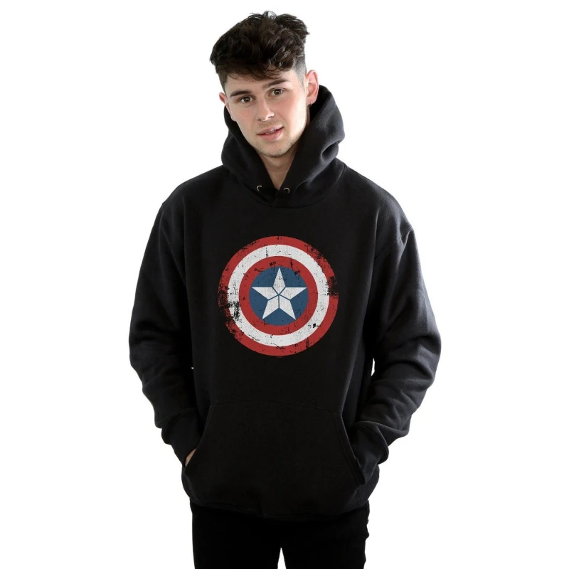 Image of Marvel Marvel Men Captain America Civil War Distressed Shield Hoodie in Black Size: Small Black S Male 5057981029853
