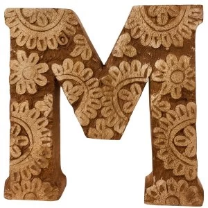 Letter M Hand Carved Wooden Flower