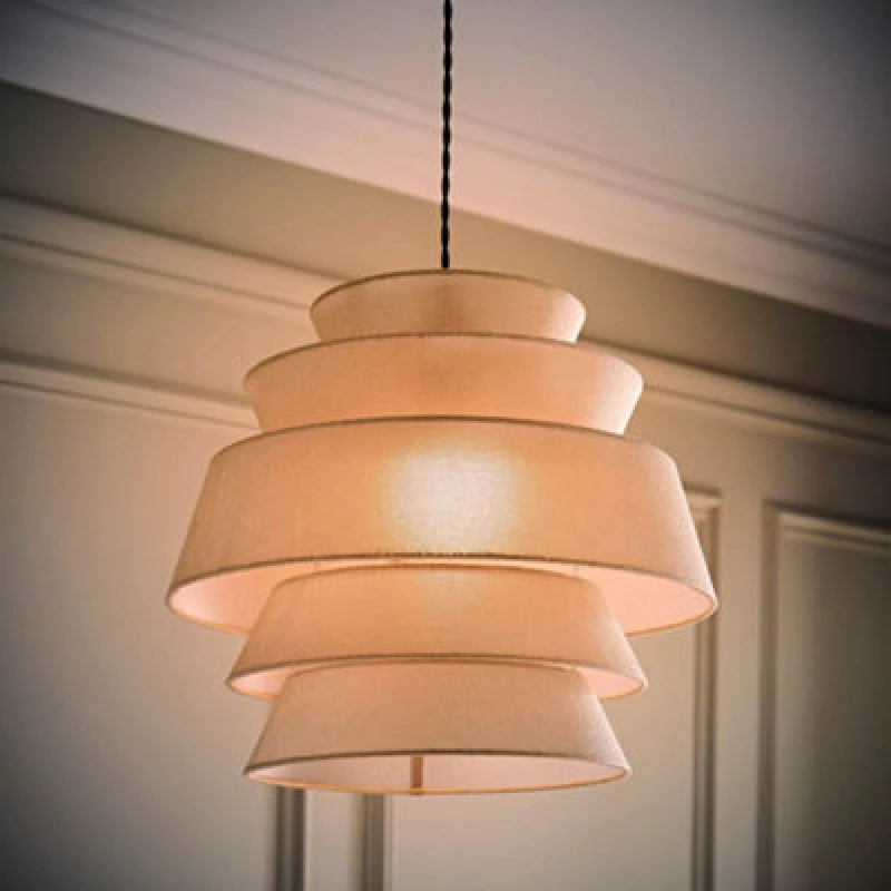 Image of ValueLights ValueLights Valerie Linen 5 Tier Easy Fit Drum Ceiling Light Lamp Shade with Bulb in Natural Natural One Size Unisex 5059406069543