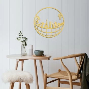 Image of World Map Metal Decor 5 - Gold Gold Decorative Metal Wall Accessory