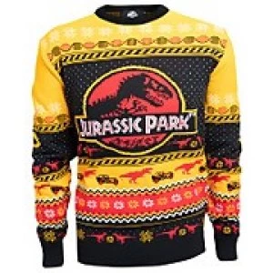 image of Jurassic Park Christmas Knitted Jumper - Yellow - L