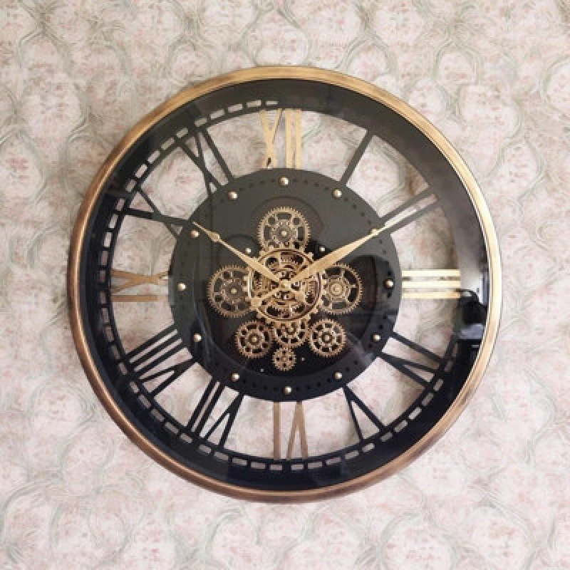Image of Minster Round Gear Wall Clock With Roman Numerals - L7 X W60 X H60 Cm